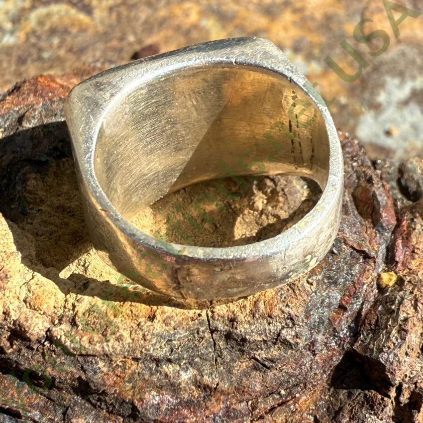 Early Ingot Silver & Inlay Turquoise Row Ring Size 5 3/4 ring