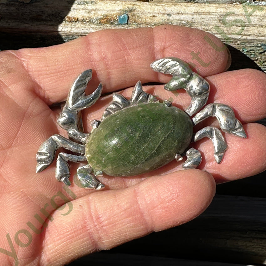 Early Mexican Sterling Silver & Calcite Cancer Crab Brooch Pin Pin / Brooch