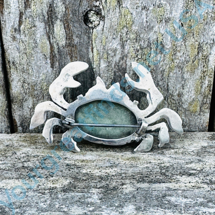 Early Mexican Sterling Silver & Calcite Cancer Crab Brooch Pin Pin / Brooch