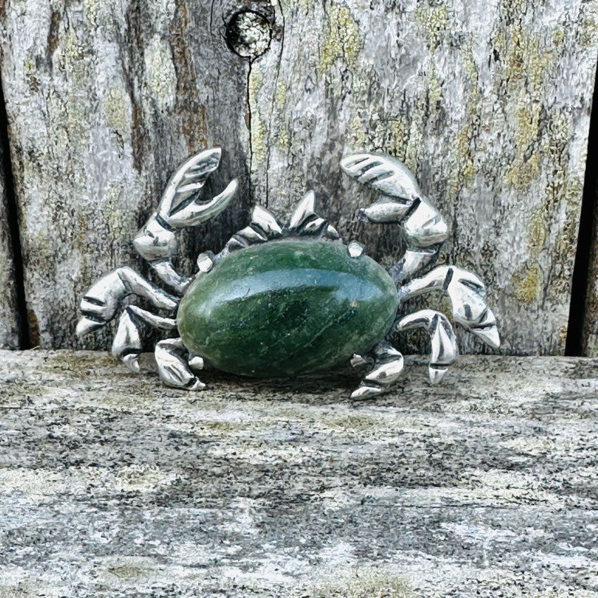 Early Mexican Sterling Silver & Calcite Cancer Crab Brooch Pin Pin / Brooch