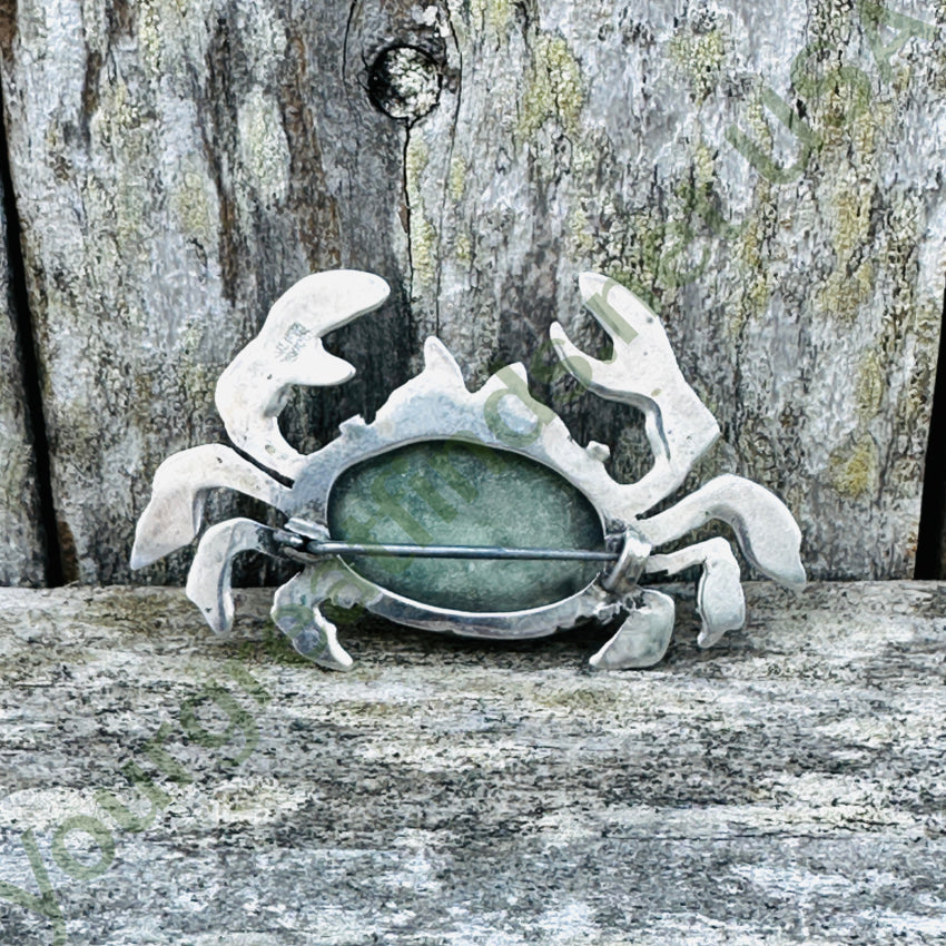 Early Mexican Sterling Silver & Calcite Cancer Crab Brooch Pin Pin / Brooch