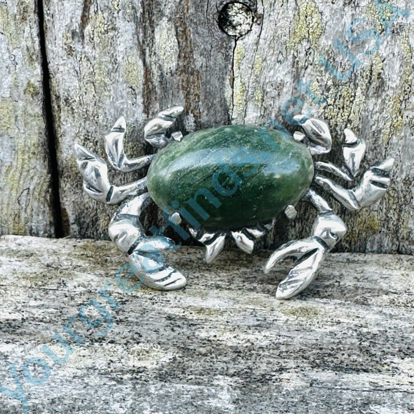 Early Mexican Sterling Silver & Calcite Cancer Crab Brooch Pin Pin / Brooch