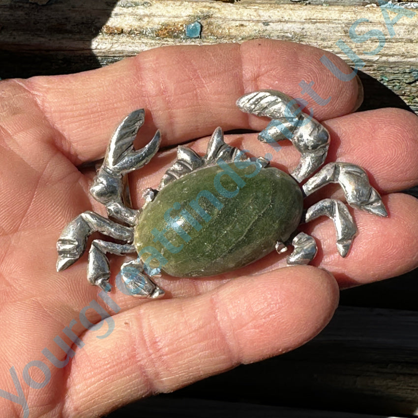 Early Mexican Sterling Silver & Calcite Cancer Crab Brooch Pin Pin / Brooch