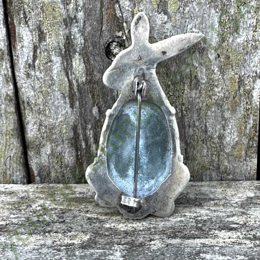 Early Mexican Sterling Silver & Calcite Rabbit Brooch Pin Pin / Brooch