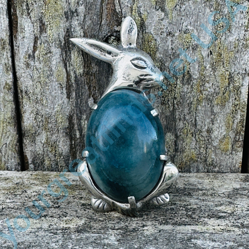 Early Mexican Sterling Silver & Calcite Rabbit Brooch Pin Pin / Brooch