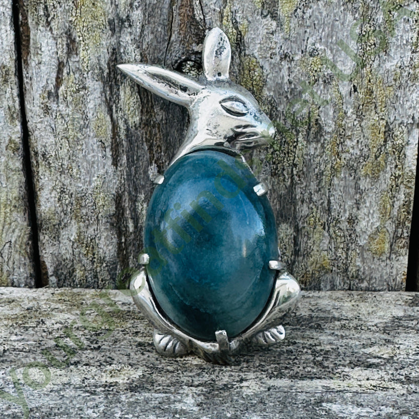 Early Mexican Sterling Silver & Calcite Rabbit Brooch Pin Pin / Brooch