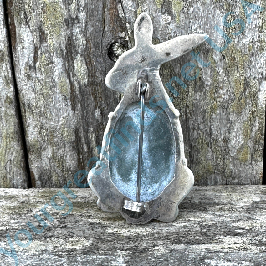 Early Mexican Sterling Silver & Calcite Rabbit Brooch Pin Pin / Brooch