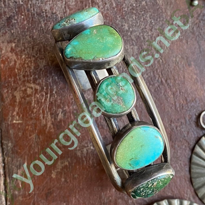 Early Navajo Cuff Bracelet with Bi-Colored Natural Turquoise Sterling Yourgreatfinds