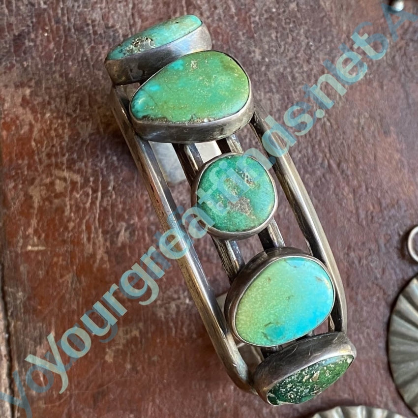 Natural 5 Stone Bisbee Turquoise Bracelet | Silver Sun