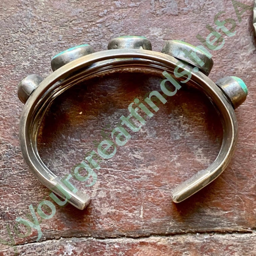 Early Navajo Cuff Bracelet with Bi-Colored Natural Turquoise Sterling Yourgreatfinds