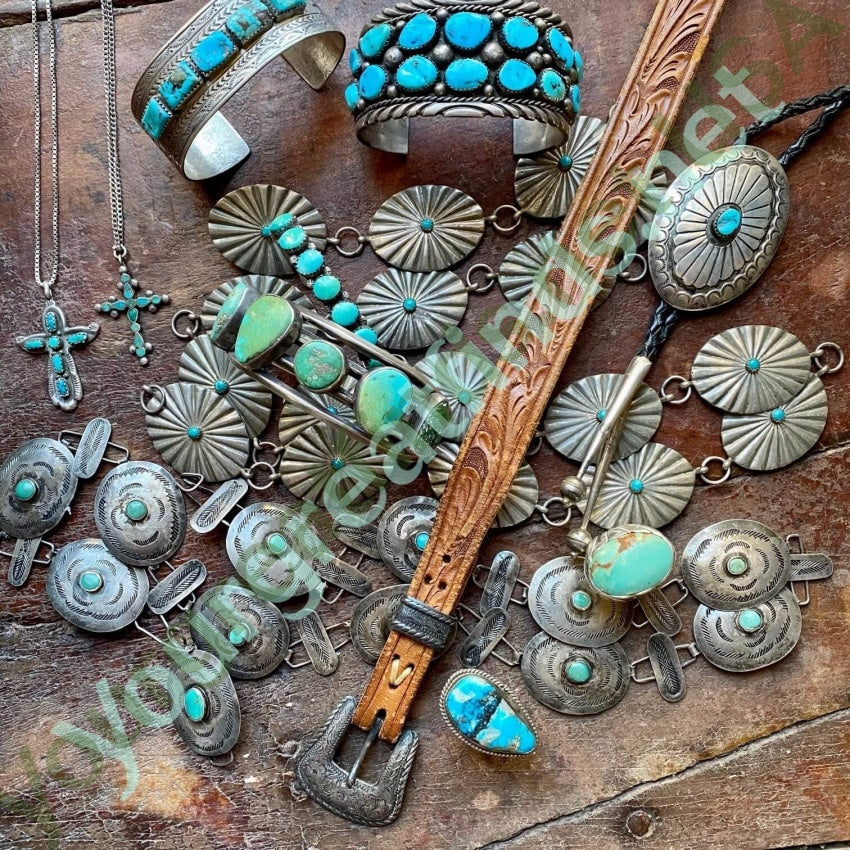 Early Navajo Cuff Bracelet with Bi-Colored Natural Turquoise Sterling Yourgreatfinds