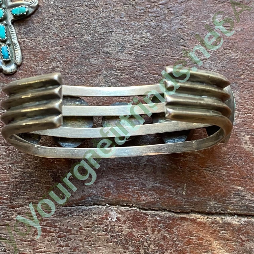 Early Navajo Cuff Bracelet with Bi-Colored Natural Turquoise Sterling Yourgreatfinds