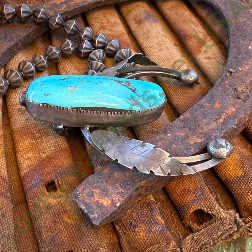 Early Navajo Naja Necklace Sterling Silver Turquoise Fluted Beads necklace