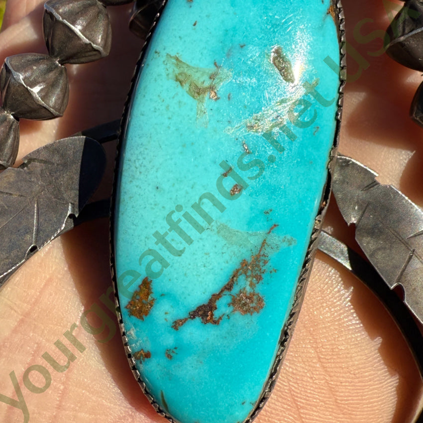 Early Navajo Naja Necklace Sterling Silver Turquoise Fluted Beads necklace