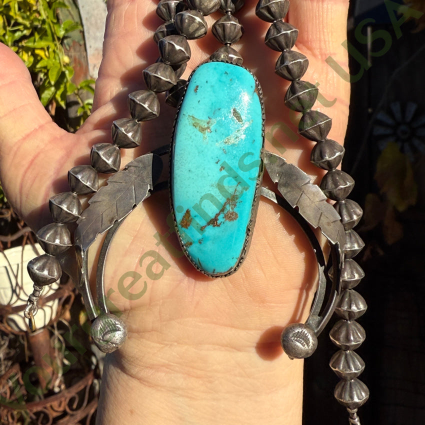 Early Navajo Naja Necklace Sterling Silver Turquoise Fluted Beads necklace