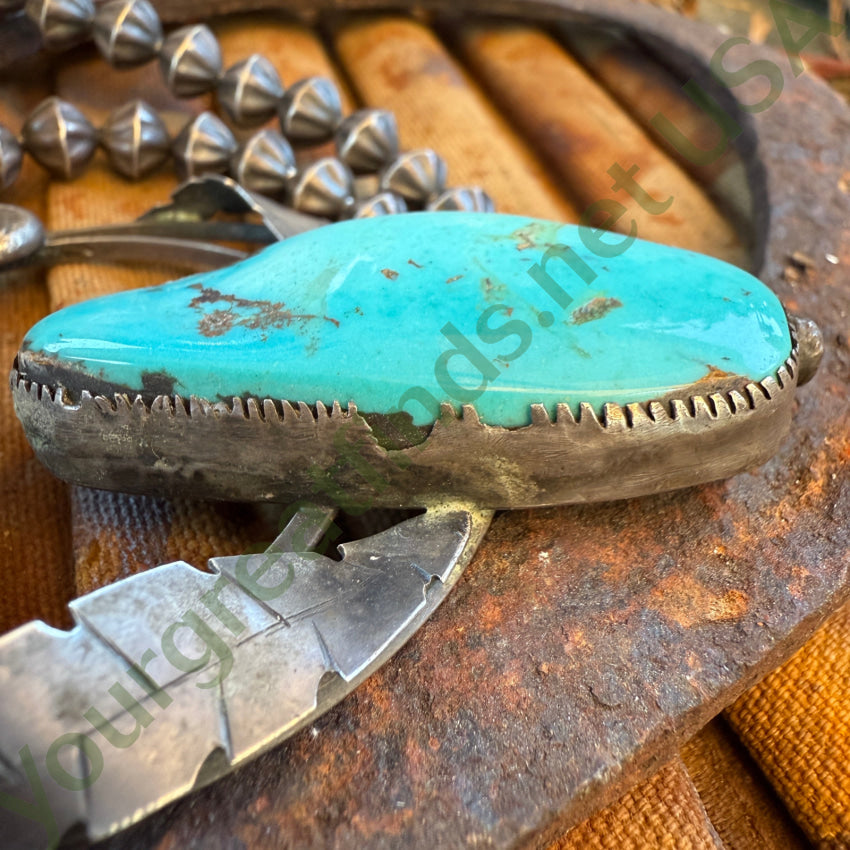 Early Navajo Naja Necklace Sterling Silver Turquoise Fluted Beads necklace