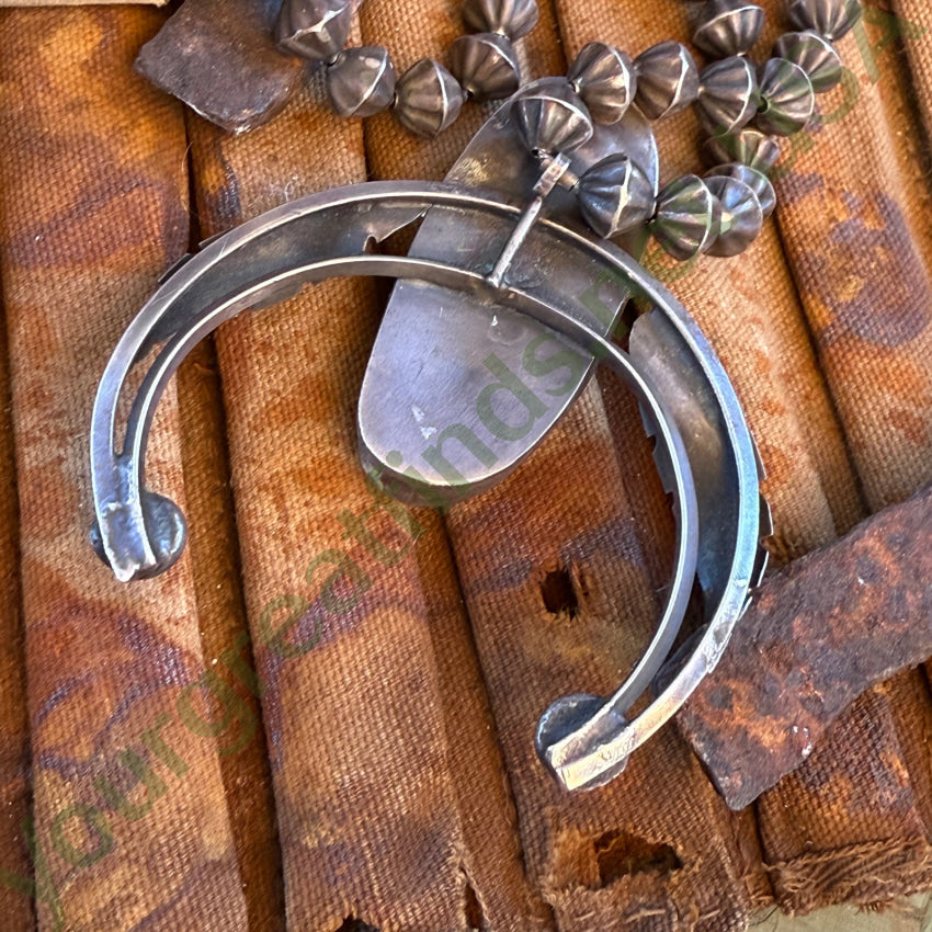 Early Navajo Naja Necklace Sterling Silver Turquoise Fluted Beads necklace