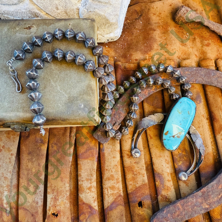 Early Navajo Naja Necklace Sterling Silver Turquoise Fluted Beads necklace