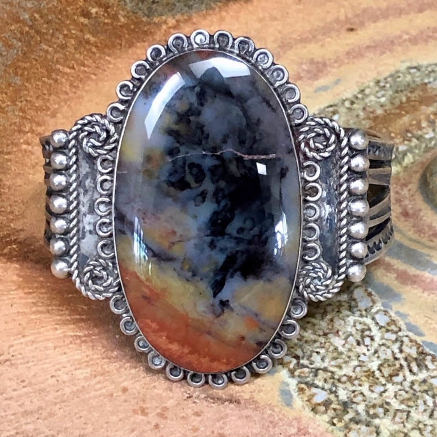 Early Navajo Petrified Wood Bracelet in Sterling Silver Yourgreatfinds