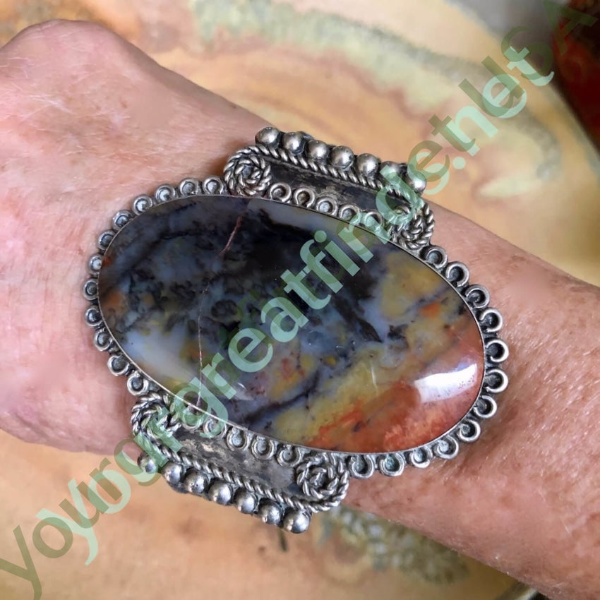 Early Navajo Petrified Wood Bracelet in Sterling Silver Yourgreatfinds