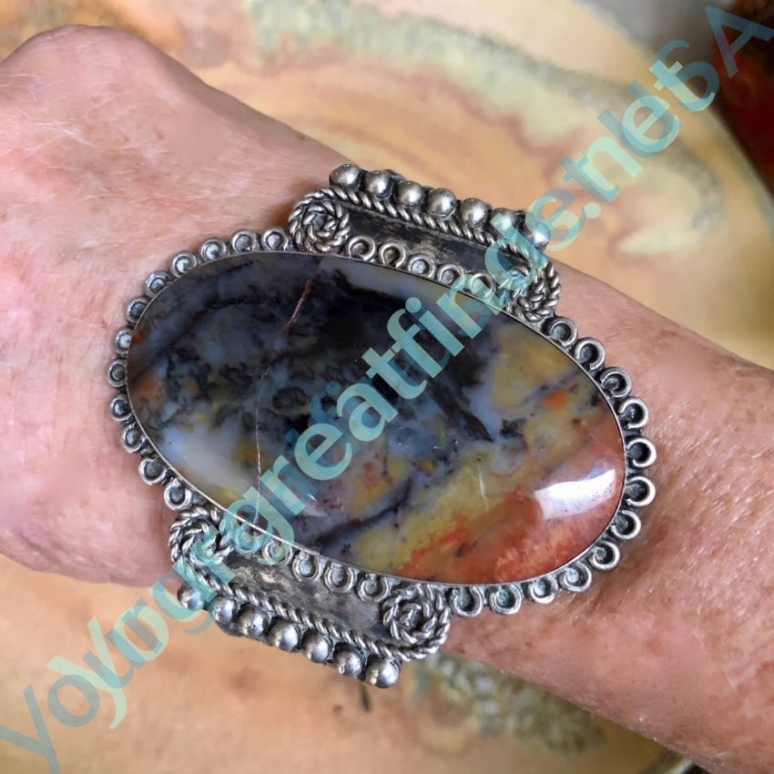Early Navajo Petrified Wood Bracelet in Sterling Silver Yourgreatfinds