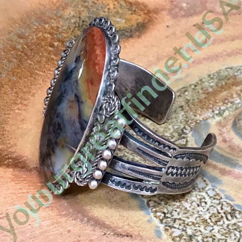 Early Navajo Petrified Wood Bracelet in Sterling Silver Yourgreatfinds