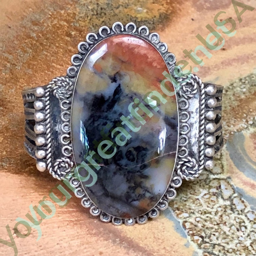 Early Navajo Petrified Wood Bracelet in Sterling Silver Yourgreatfinds