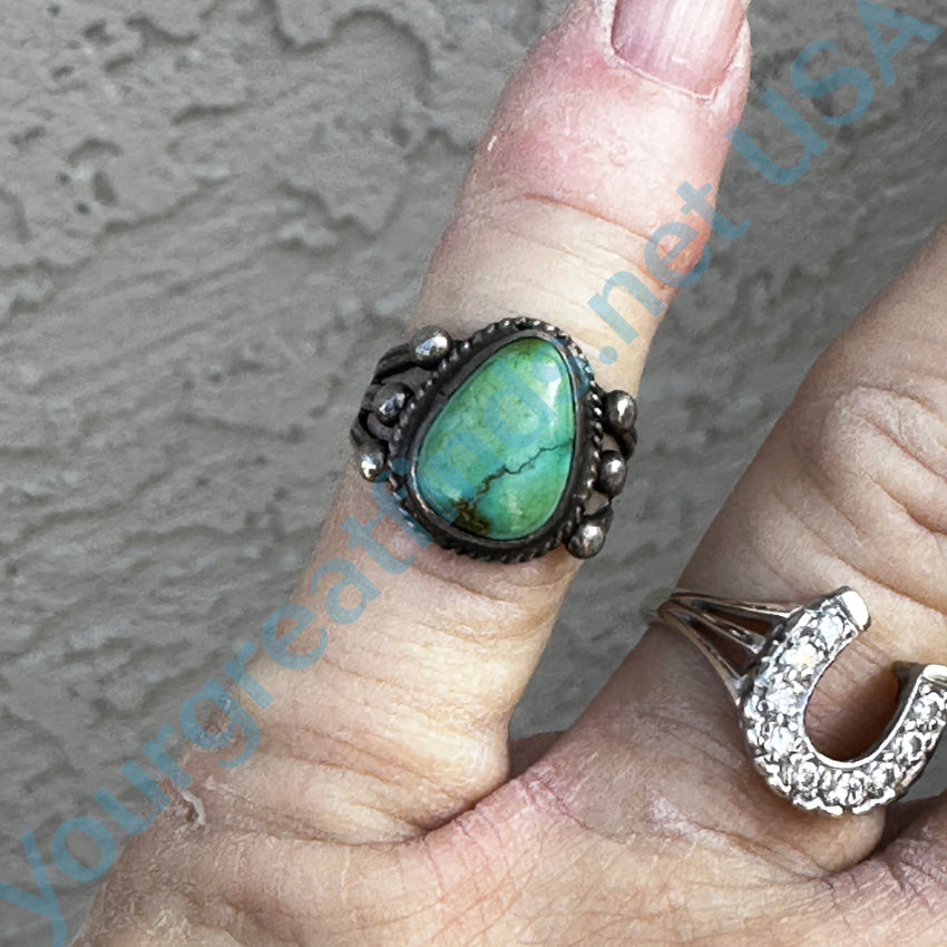 Early Navajo Raindrop Ring Sterling Silver Green Turquoise Size 4 3/4 Ring