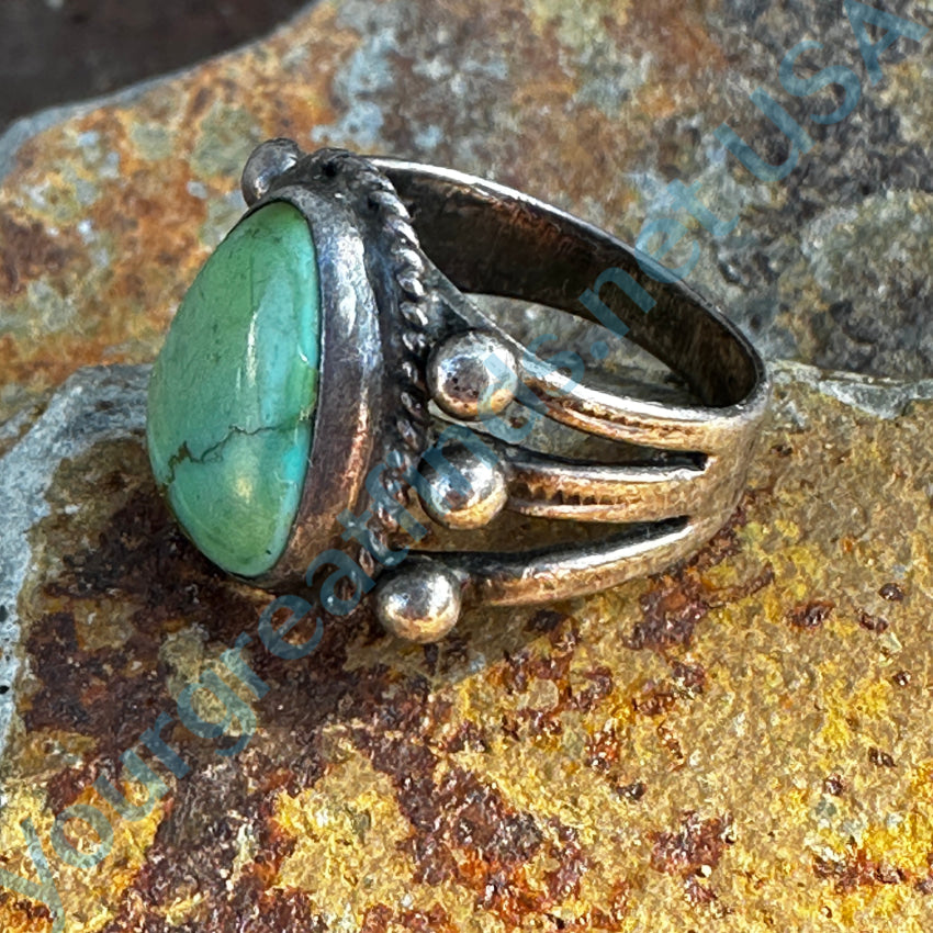 Early Navajo Raindrop Ring Sterling Silver Green Turquoise Size 4 3/4 Ring