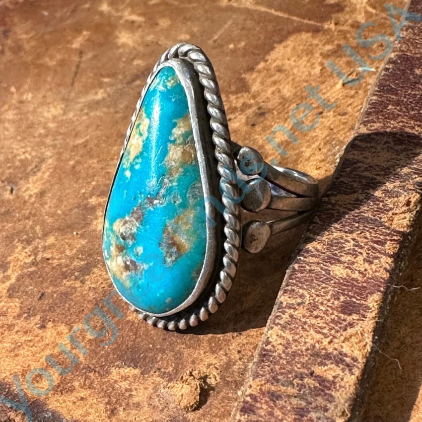 Early Navajo Raindrop Ring Sterling Silver Turquoise 9.75