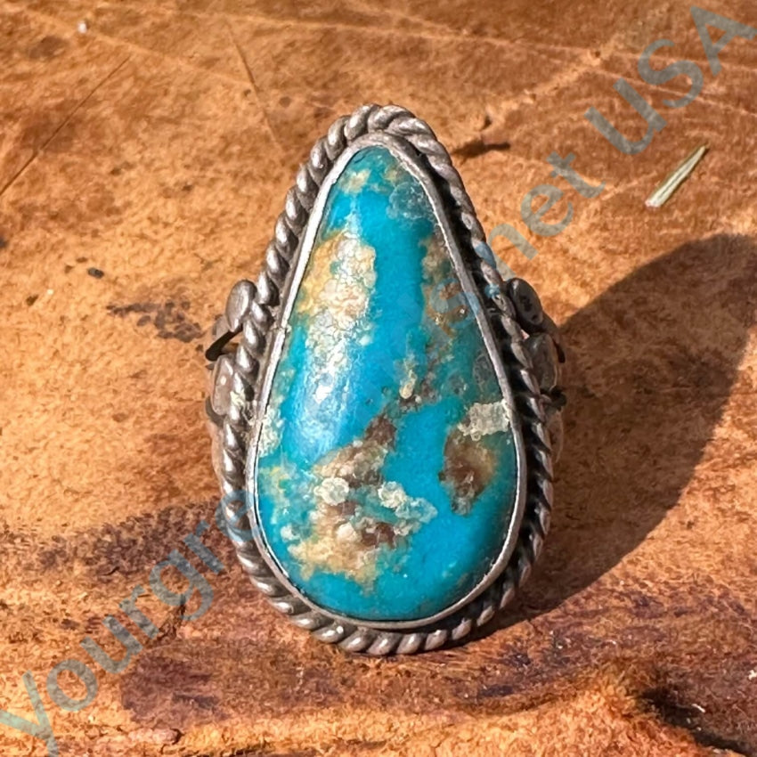 Early Navajo Raindrop Ring Sterling Silver Turquoise 9.75