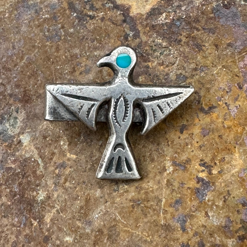 Early Navajo Sand Cast Sterling Turquoise Peyote Bird Clip