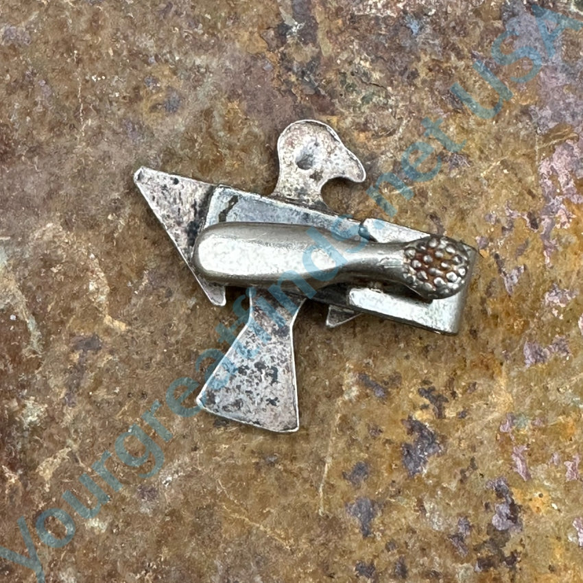 Early Navajo Sand Cast Sterling Turquoise Peyote Bird Clip