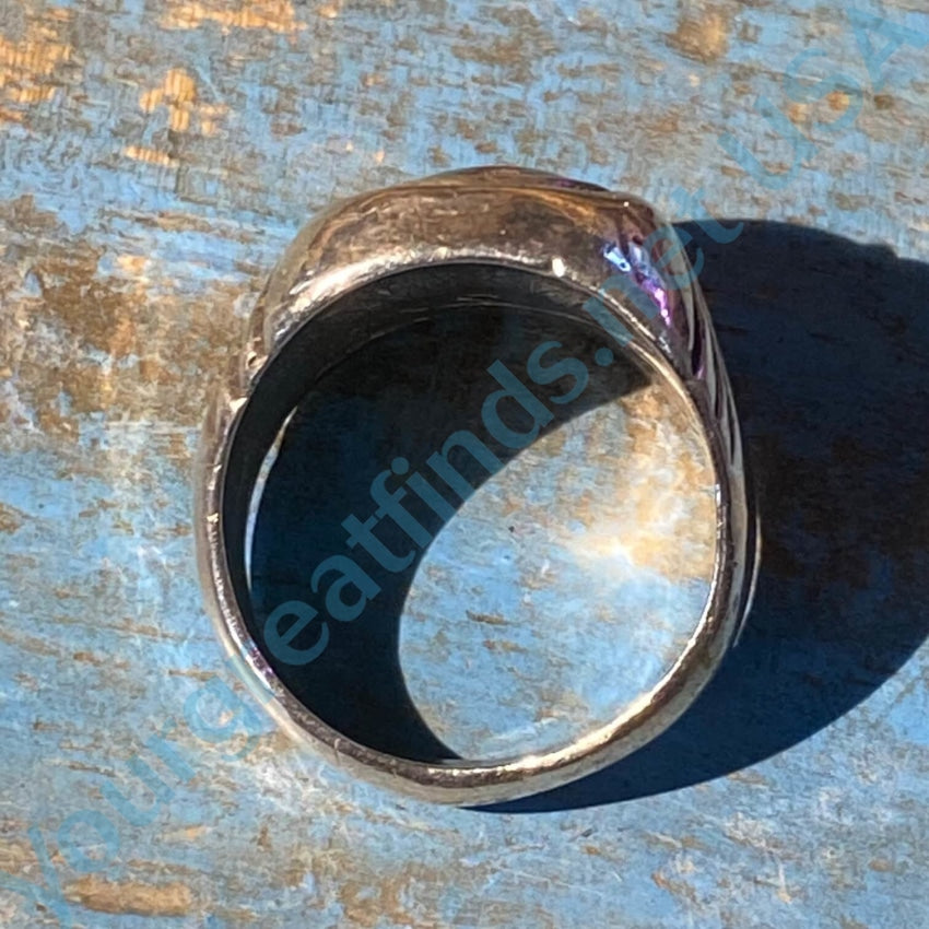 Early Navajo Sand Cast Turquoise Ring .999 Silver Size 9