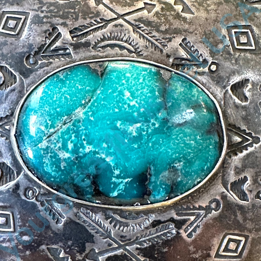 Early Navajo Stamped Sterling Silver Turquoise Concho Pin