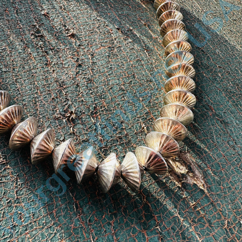 Early Navajo Sterling Silver Fluted Bench Bead Choker Necklace Necklace