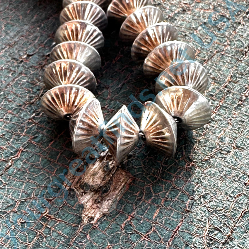 Early Navajo Sterling Silver Fluted Bench Bead Choker Necklace Necklace