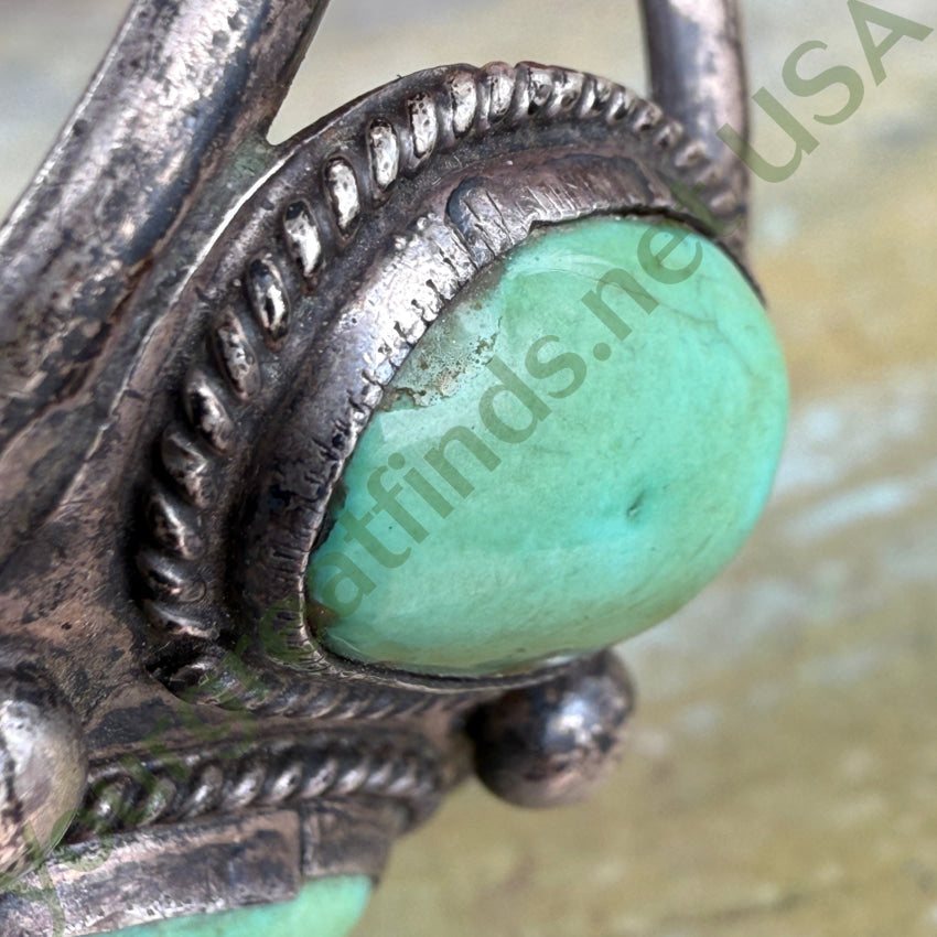 Early Navajo Sterling Silver & Green Turquoise Cuff Row Bracelet bracelet