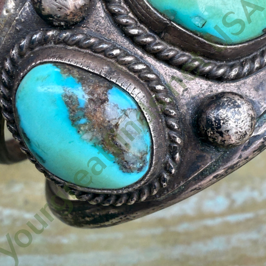 Early Navajo Sterling Silver & Green Turquoise Cuff Row Bracelet bracelet