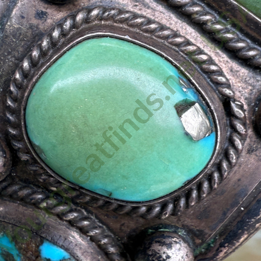 Early Navajo Sterling Silver & Green Turquoise Cuff Row Bracelet bracelet