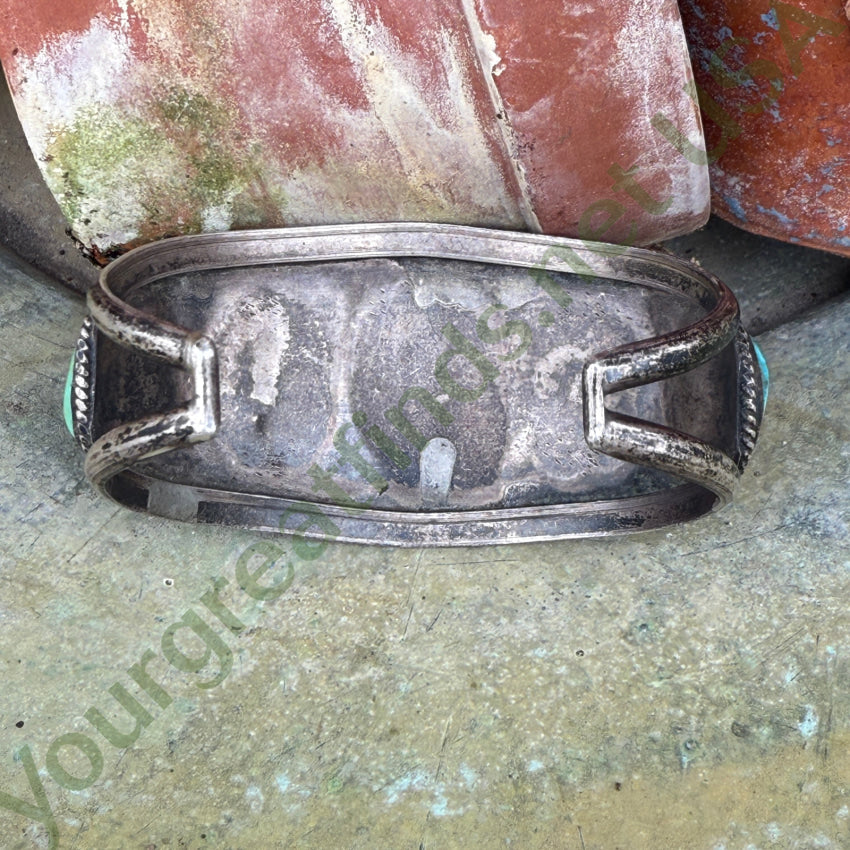 Early Navajo Sterling Silver & Green Turquoise Cuff Row Bracelet bracelet