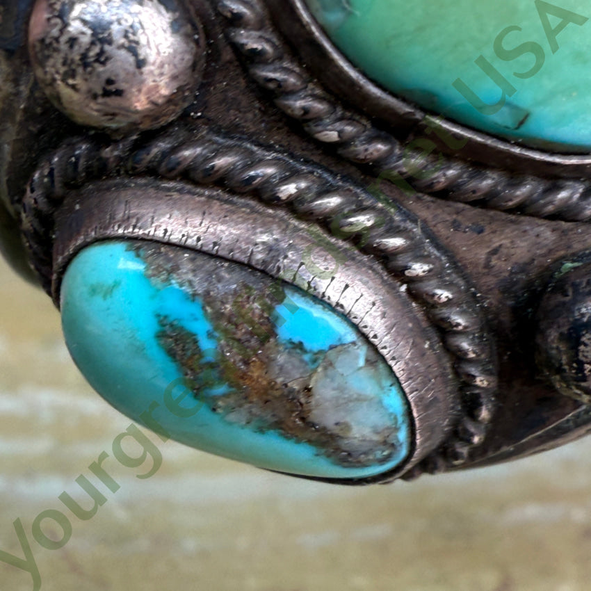 Early Navajo Sterling Silver & Green Turquoise Cuff Row Bracelet bracelet