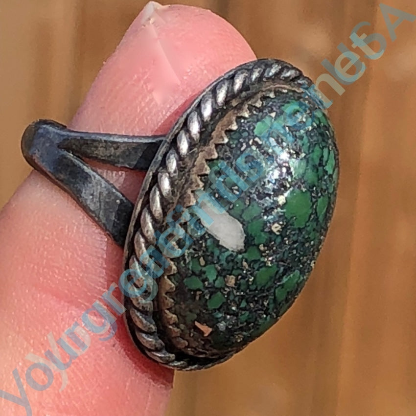 Early Navajo Sterling Silver Ring set with Green Variscite Size 5 Yourgreatfinds