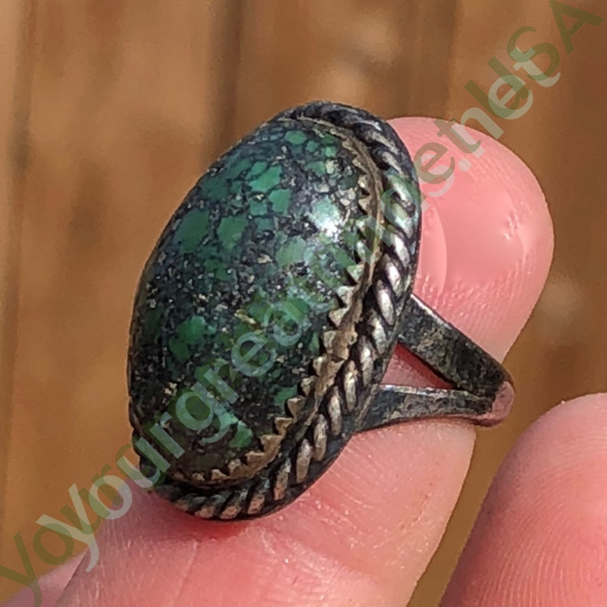 Early Navajo Sterling Silver Ring set with Green Variscite Size 5 Yourgreatfinds