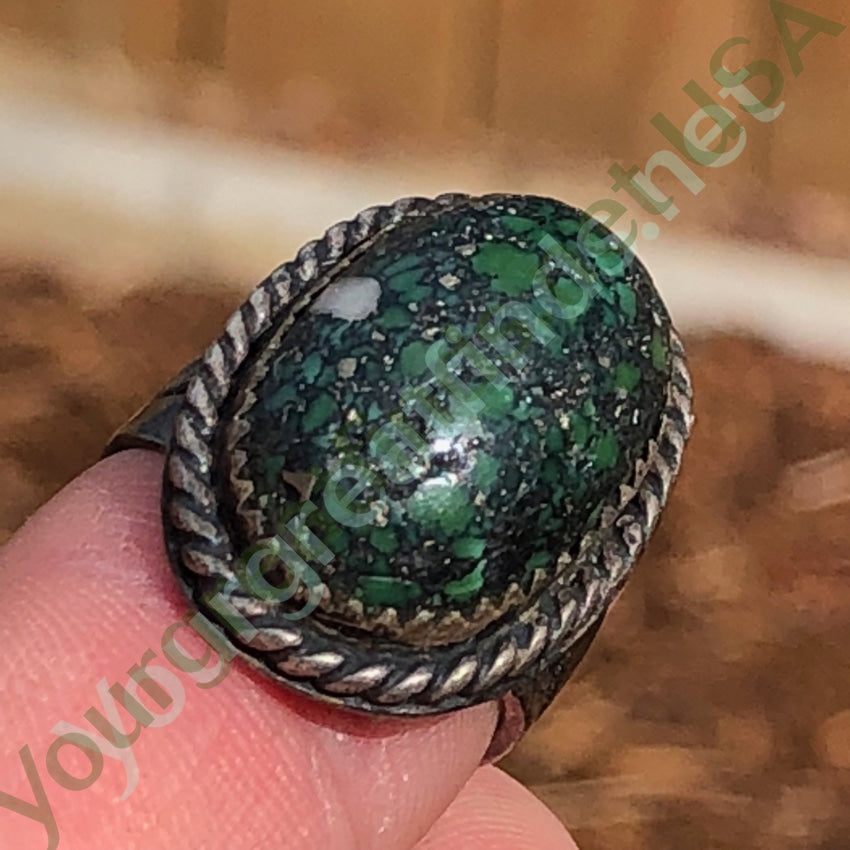 Early Navajo Sterling Silver Ring set with Green Variscite Size 5 Yourgreatfinds