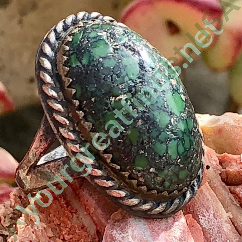 Early Navajo Sterling Silver Ring set with Green Variscite Size 5 Yourgreatfinds