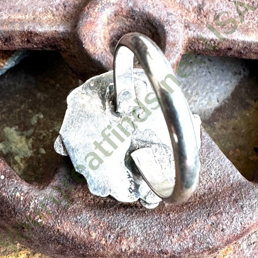 Early Navajo Sterling Silver & Turquoise Cluster Rosette Ring Size 6 Ring