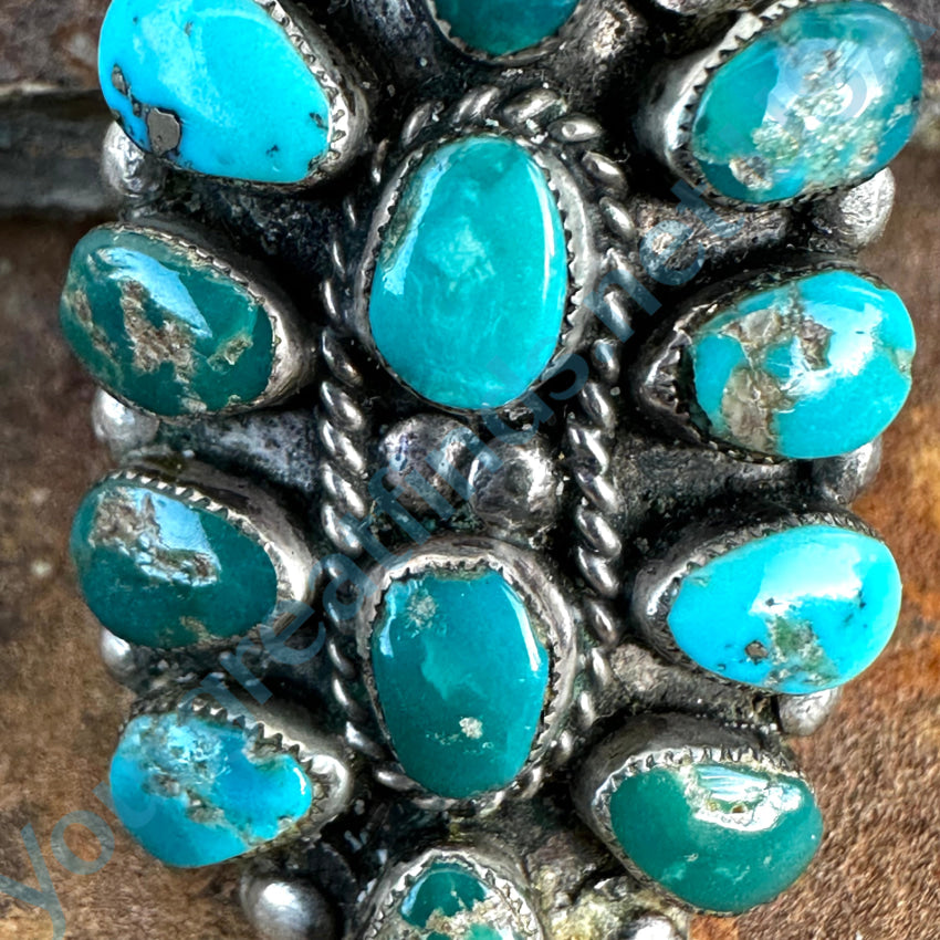 Early Navajo Sterling Silver & Turquoise Cluster Rosette Ring Size 7 1/4 Ring