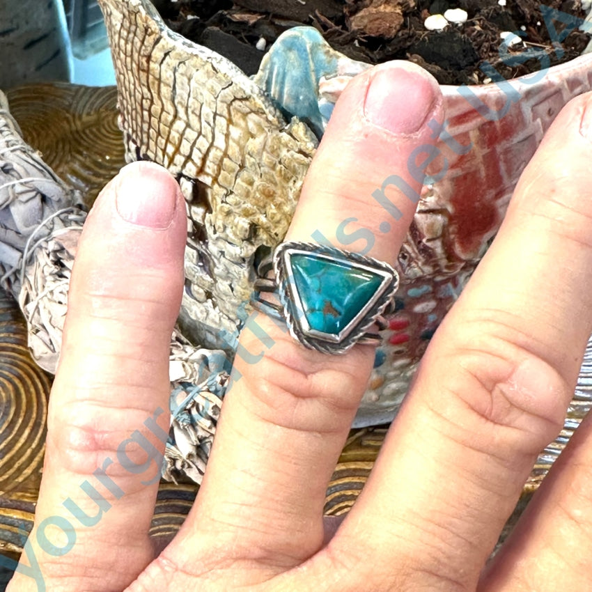 Early Navajo Trapezium Turquoise Ring Sterling Silver Size 5