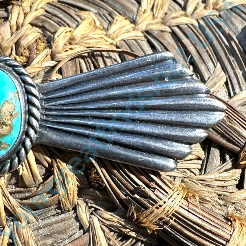 Early Navajo Tufa Stone Cast Sterling Silver Cerrillos Turquoise Pin